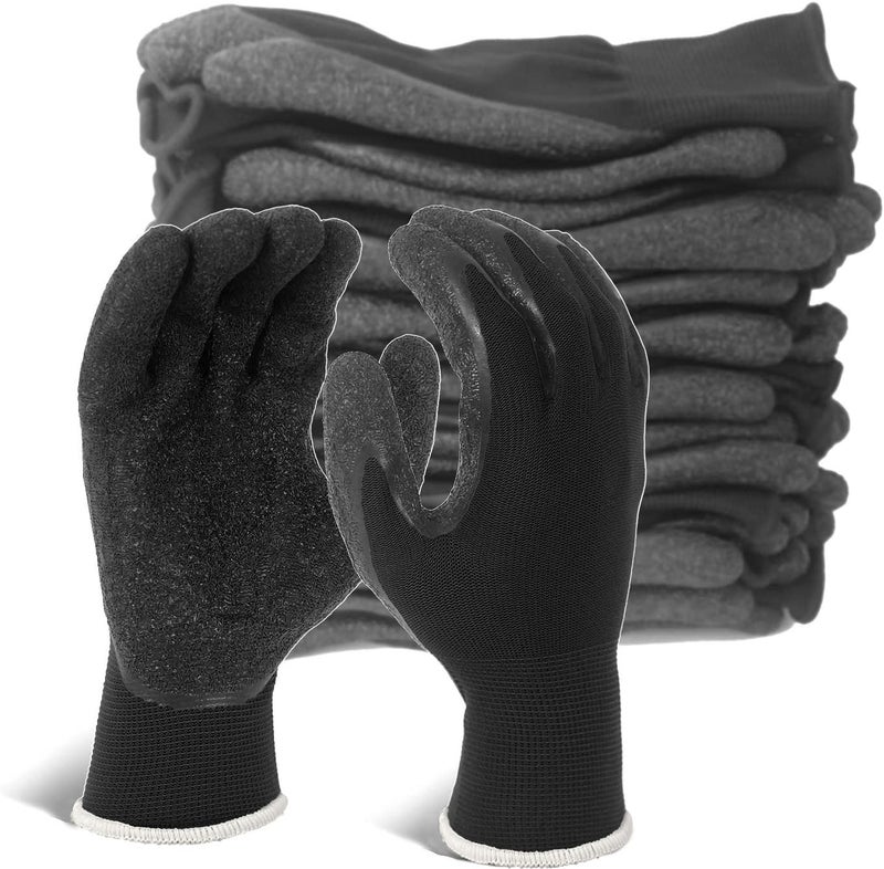 Evridwear Crinkle Latex Rubber Hand Coated Safety Work Gloves for Men Women General Multi Use Construction Warehouse Gardening Assembly Landscaping (L-Size) 12 Pairs Pack - Image 1